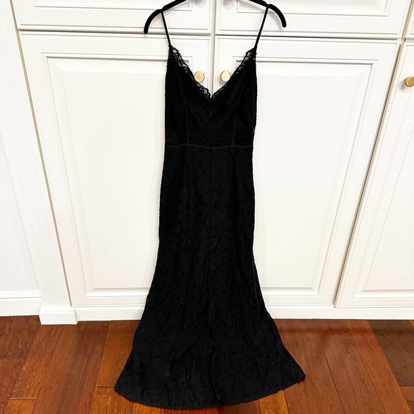 Tobi Women’s Black Lace Prom Formal Maxi Slip Dress High Slit - Picture 9 of 9